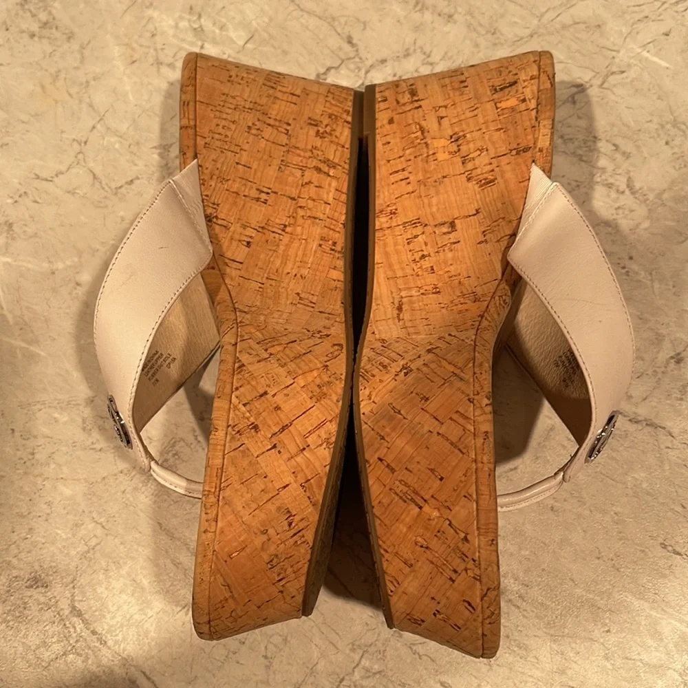 MICHAEL Michael Kors White Leather Cork Platform Thong Sandals